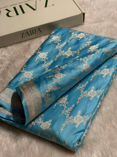 Sky Blue Minakari Jaal Mashru Silk Saree MCS08