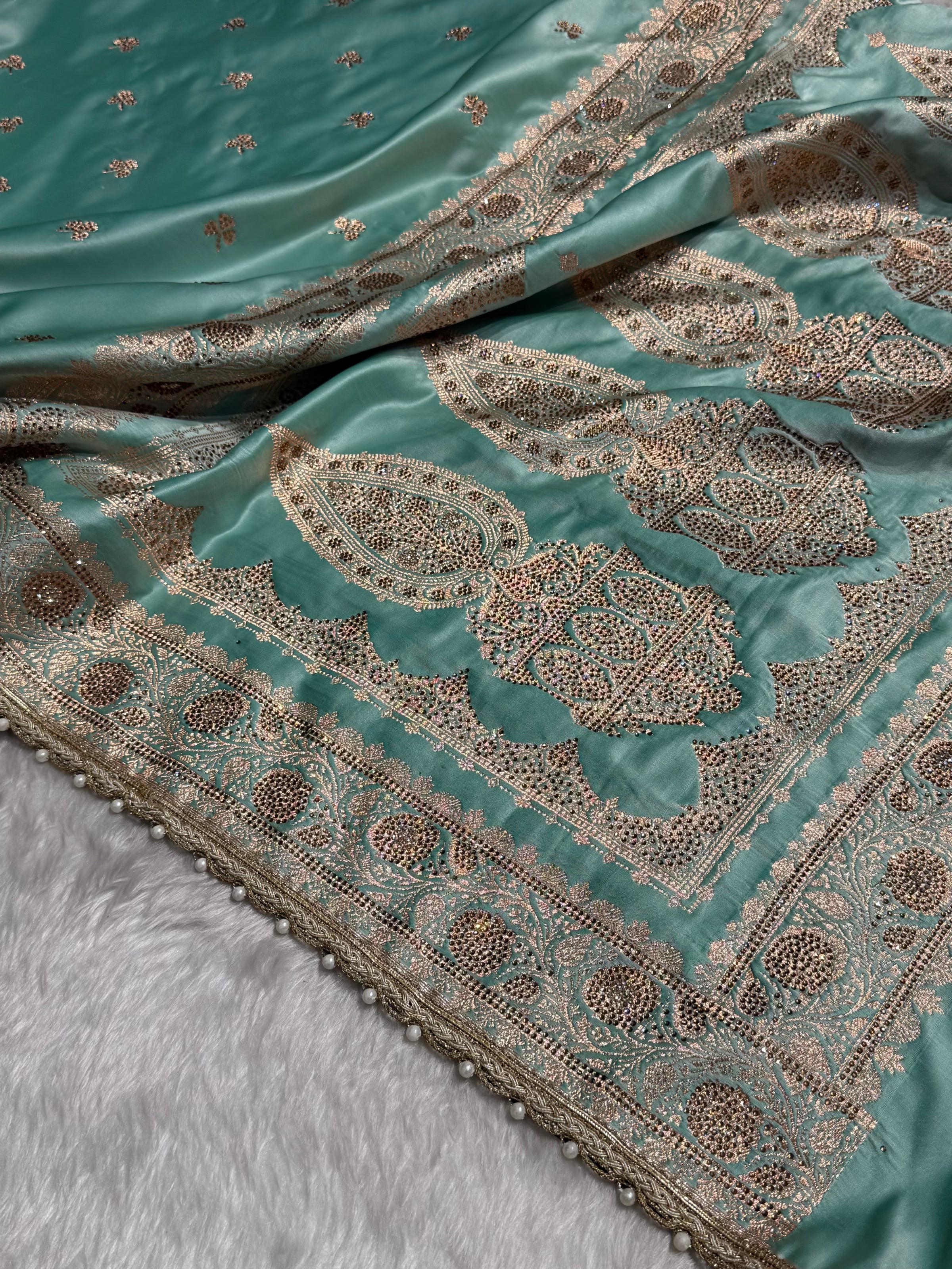 Sea Green Booti With Swarovski Work & Gotta Patti Katan Silk Saree BSKGP09