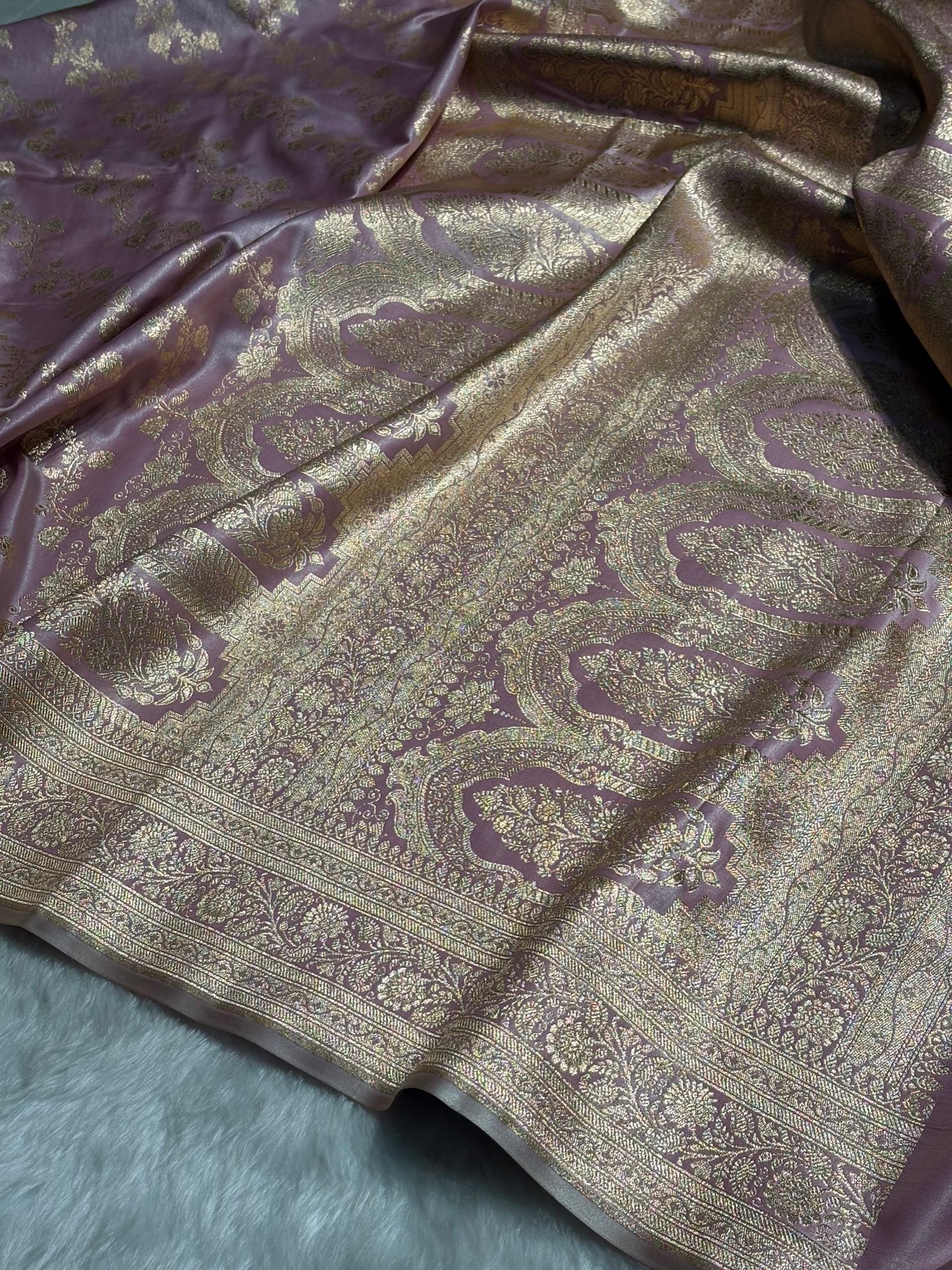 Blush Pink Shades Banarasi  Cross Jaal Satin Silk Saree SS11