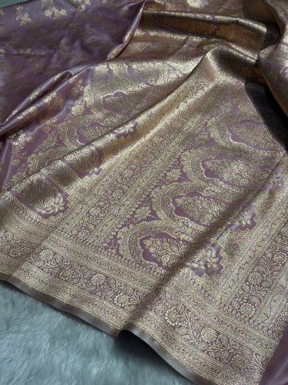 Blush Pink Shades Banarasi  Cross Jaal Satin Silk Saree SS11