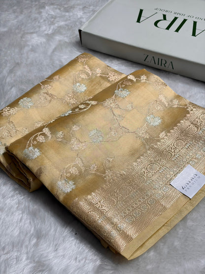 Light Tusser Banarasi Jaal Pure Caramel Silk Saree CS-07