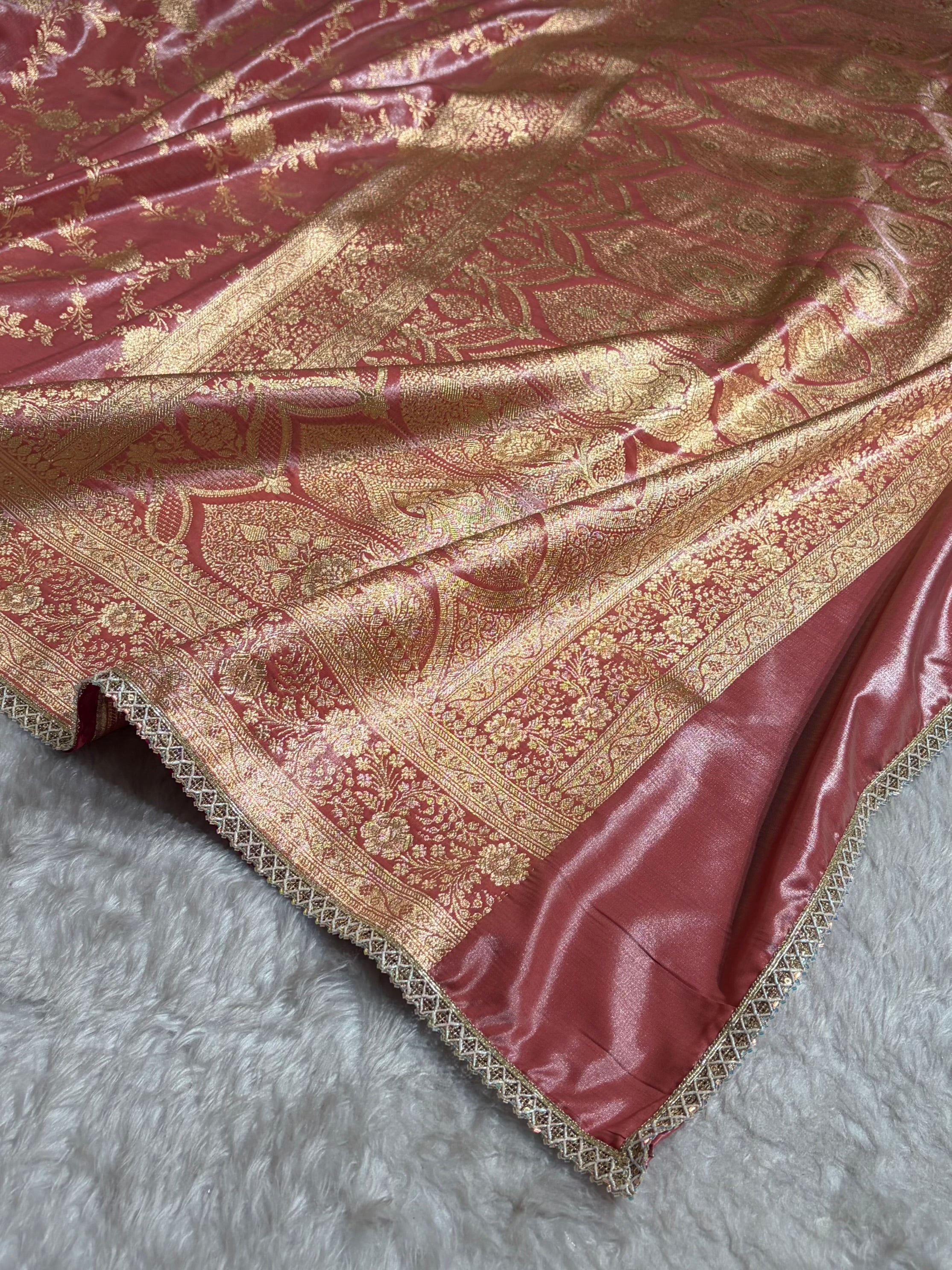 Satin Silk Banarasi Jaal In Dusty Peach Shades With Gotta Patti SSGP14