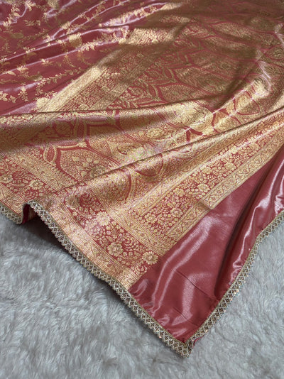 Satin Silk Banarasi Jaal In Dusty Peach Shades With Gotta Patti SSGP14