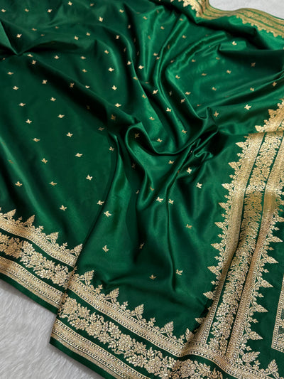 Premium Bottle Green Banarasi Booti Katan Silk Saree