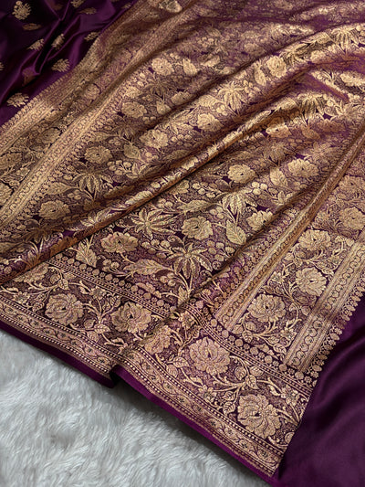 Banarasi Satin Katan Saree Booti Pattern in Wine Shades SK138
