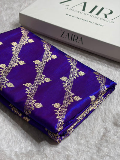 Purple Shades Cross Pattern Banarasi Satin Silk Saree SS50