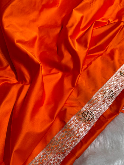 Orange Scallop Stripe Mashru Silk with Swarovski work