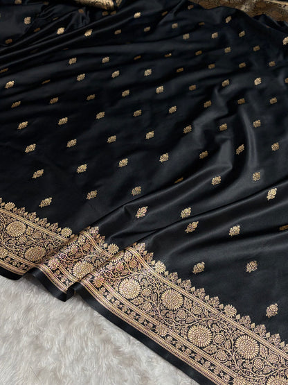 Banarasi Satin Katan Saree in Black Shades SK82