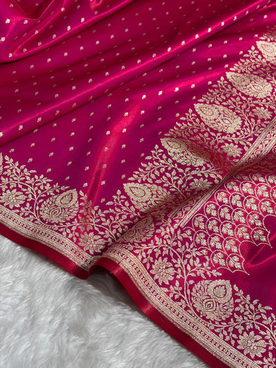 Satin Silk Saree Floral Boota in Cross Red Shades SS28