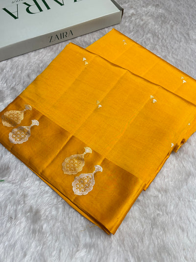 Mustard Gold Shades Handwoven Pure Paper Silk RM-60