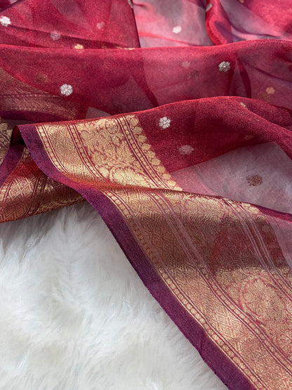 Maroon Shades Boota Pure Tissue Silk Saree PT-21