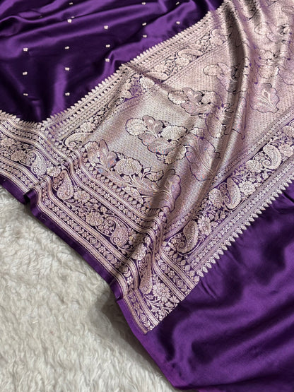 Banarasi Purple Shades Floral Mashru Silk Saree MS64