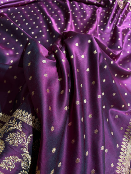 Banarasi Satin Katan Saree With Boota in Wine Shades SK107