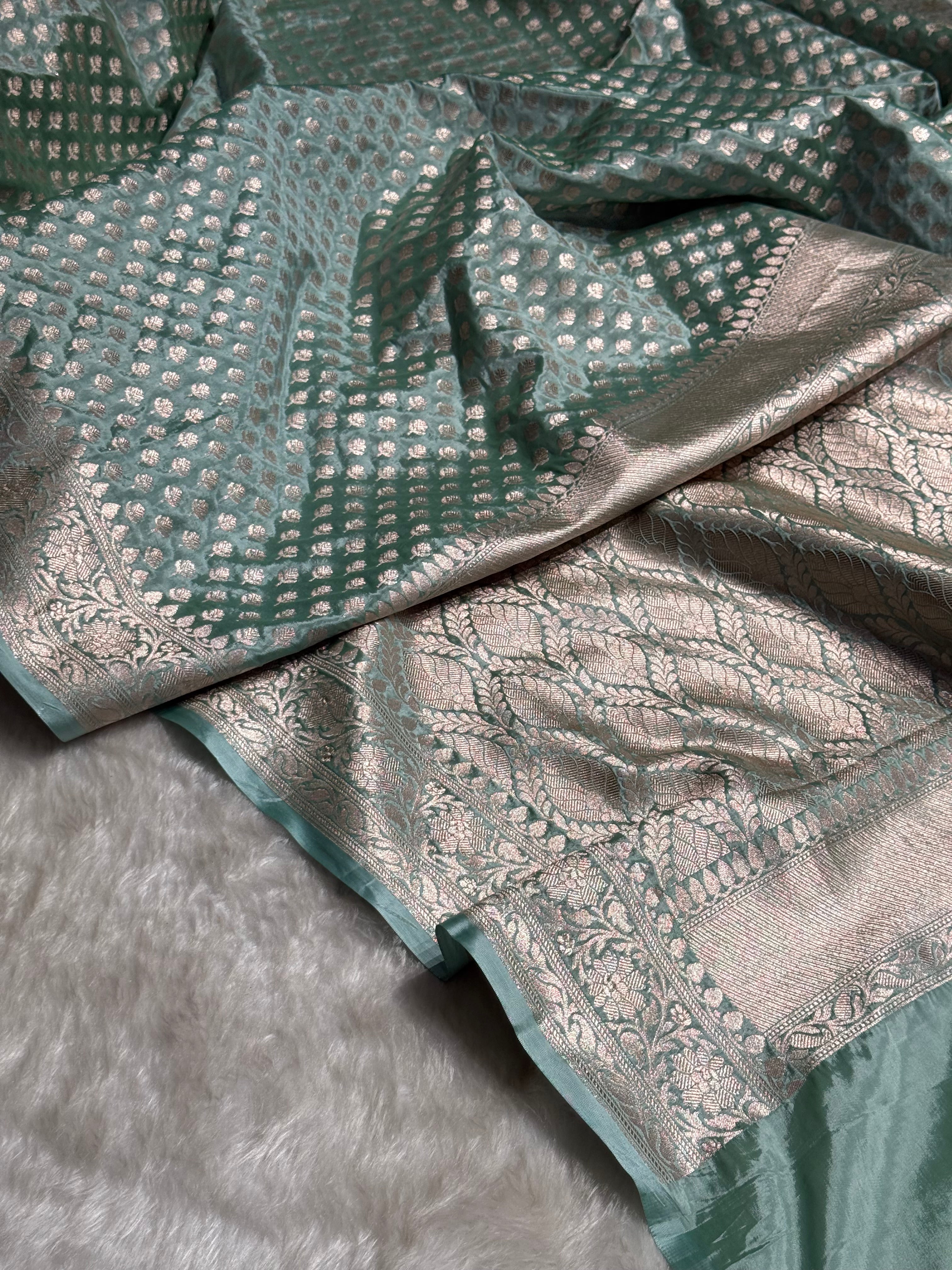 Powder Green Crepe Silky Katan Banarasi Saree CSK-01