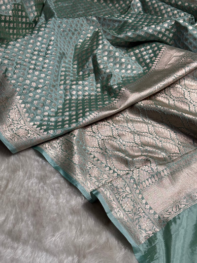 Powder Green Crepe Silky Katan Banarasi Saree CSK-01
