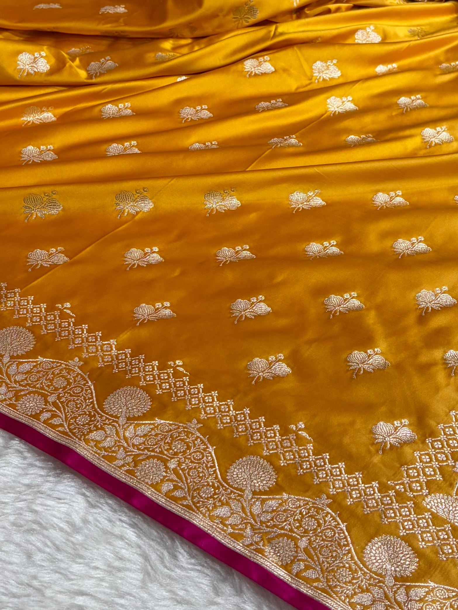 Mustard Shades Banarasi Boota Pattern Floral Mashru Silk Saree MSM-115