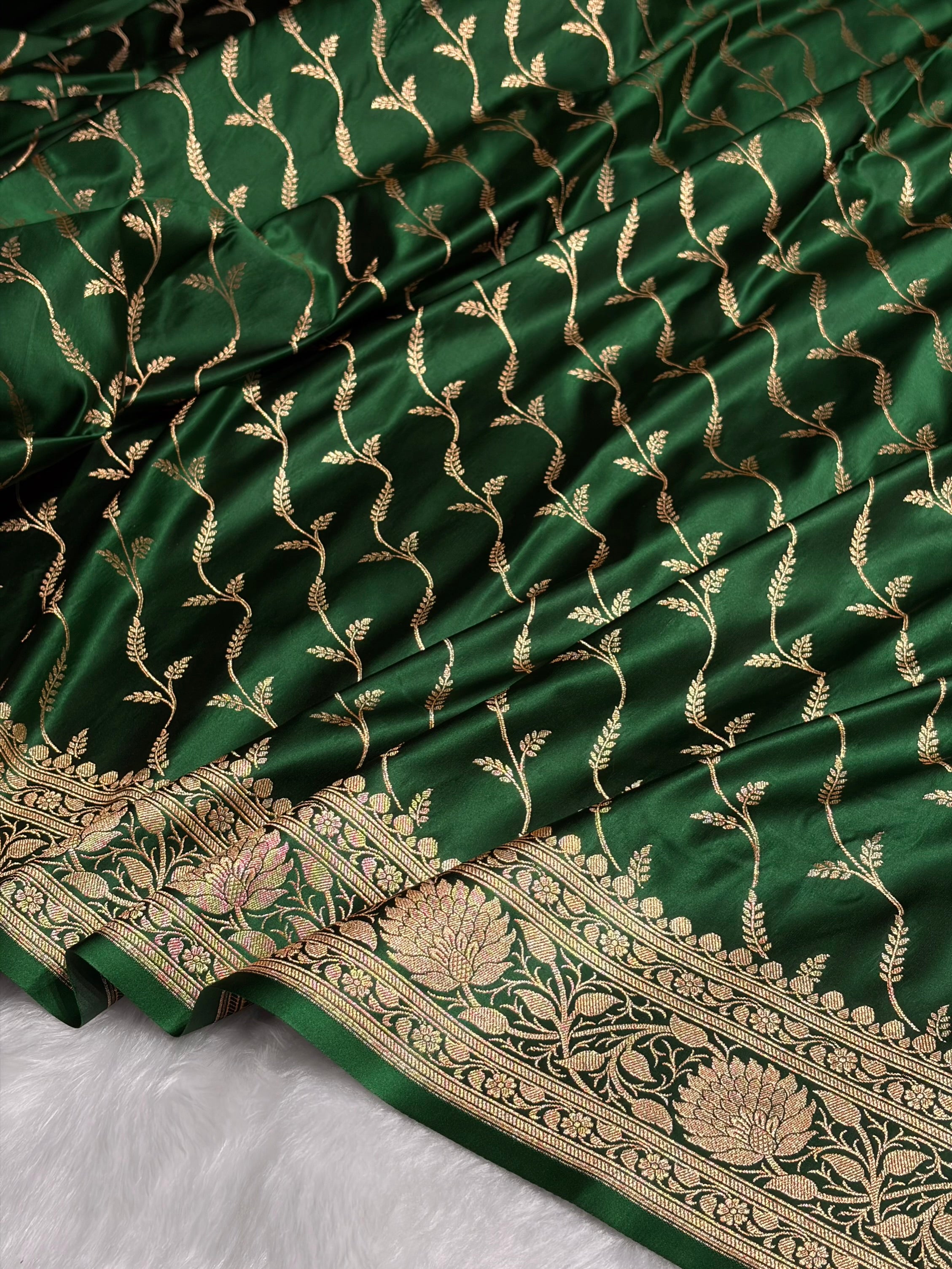 Bottle Green Pattern Satin Katan Silk saree SK37