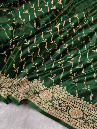 Bottle Green Pattern Satin Katan Silk saree SK37