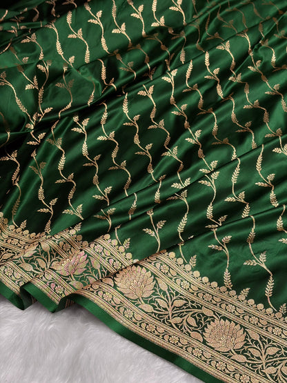 Bottle Green Pattern Satin Katan Silk saree SK37