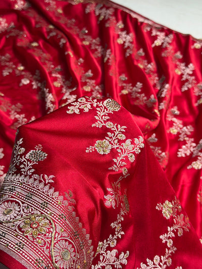 Banarasi Bridal Maroon Mashru Silk cross BMCS01