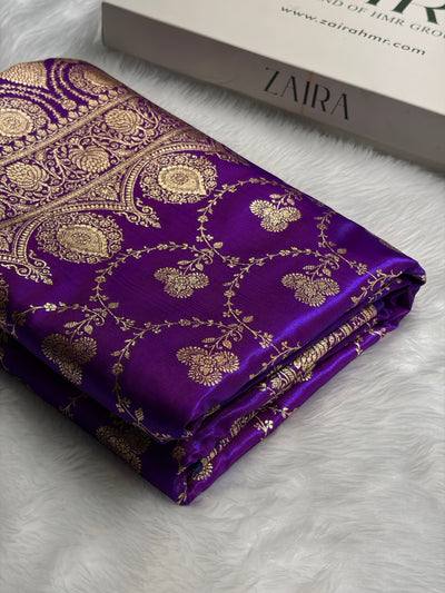 Banarasi Satin Silk Saree Jaal in Purple Shades SS23