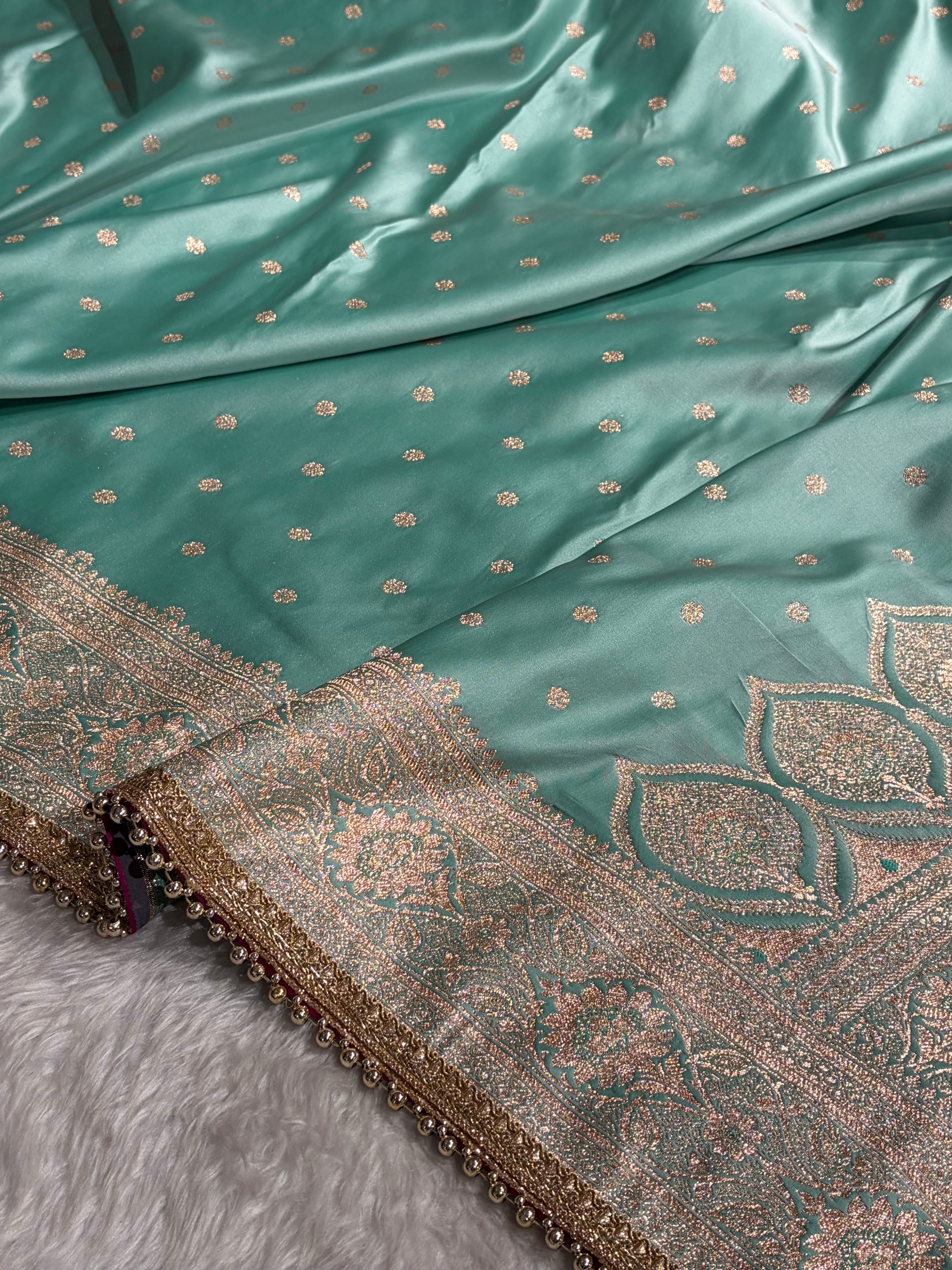 Pastel SeaGreen Satin Katan Silk Saree  With Gotta Patti SKGP11