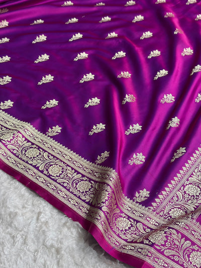 Cross Magenta Shades Banarasi Boota Pattern Floral Mashru Silk Saree MSM-120