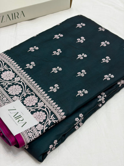 Black Shade With Booti Pattern Mashru Silk Saree