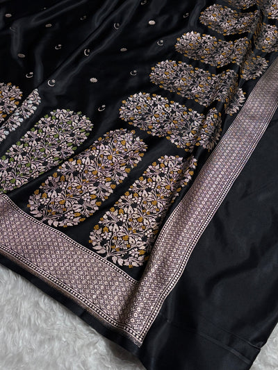 Black Shades Banarasi With Floral Minakari Pattern Mashru Silk Saree MSM-131