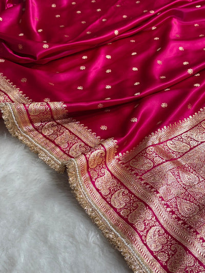 Banarasi Satin Katan Saree With Gotta Patti Boota Pattern in Cross Rani Shades SKGP127