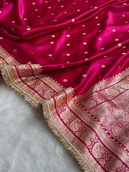 Banarasi Satin Katan Saree With Gotta Patti Boota Pattern in Cross Rani Shades SKGP127