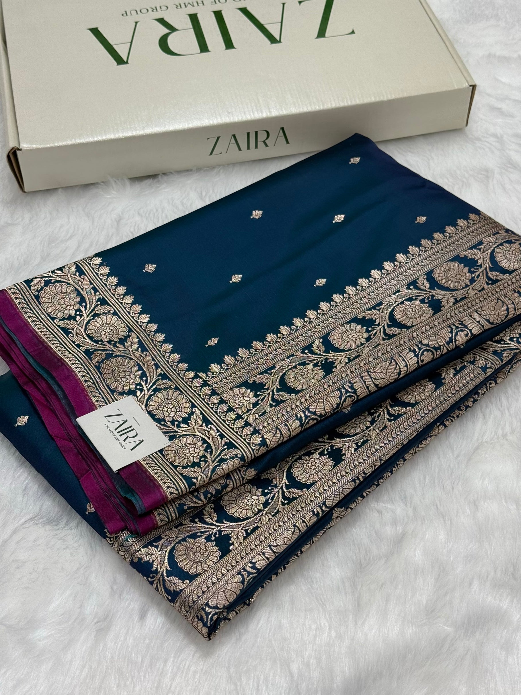 German Blue Shades Floral Mashru Silk Saree MSM 71