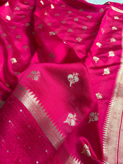Rani Shade Flower Boota Pure Caramel Mango Silk Saree CS-15