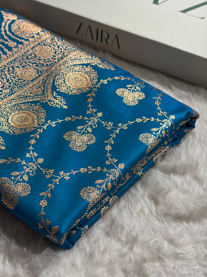 Satin Silk Saree Jaal in Firozi Shades SS23