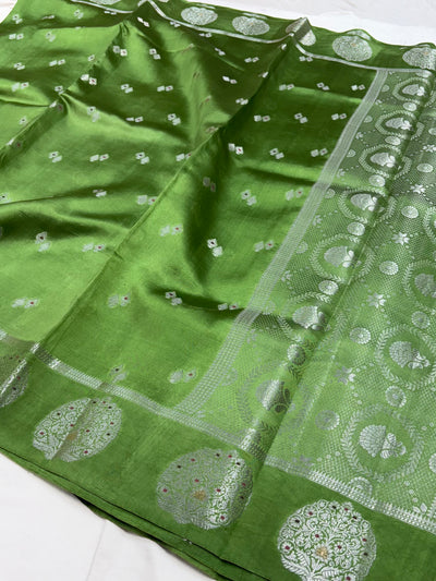 Green Flower Booti Pure Caramel Silk Saree