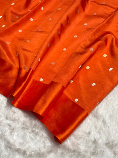 Orange Shade Handwoven Kaduwa Pure Katan Raw Mango Silk RM-05