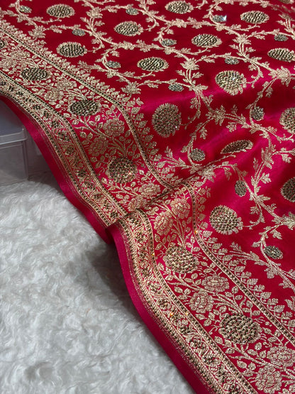 Cross Rani With Swarovski Work Jaal Pattern Satin Silk Saree BSS15