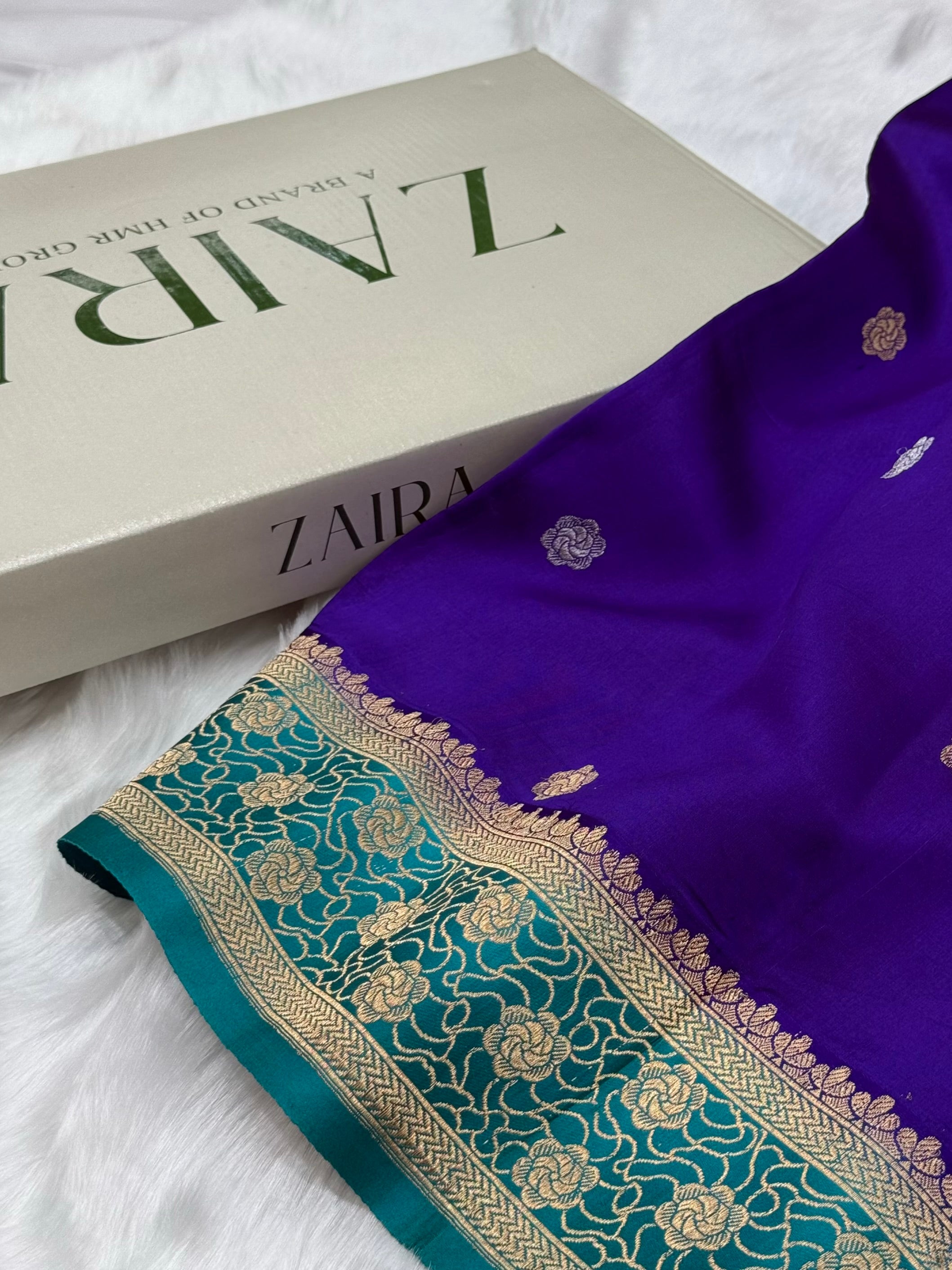 Purple with Peacock Shades Meena Boota Handwoven Raw Mango Silk RM-42