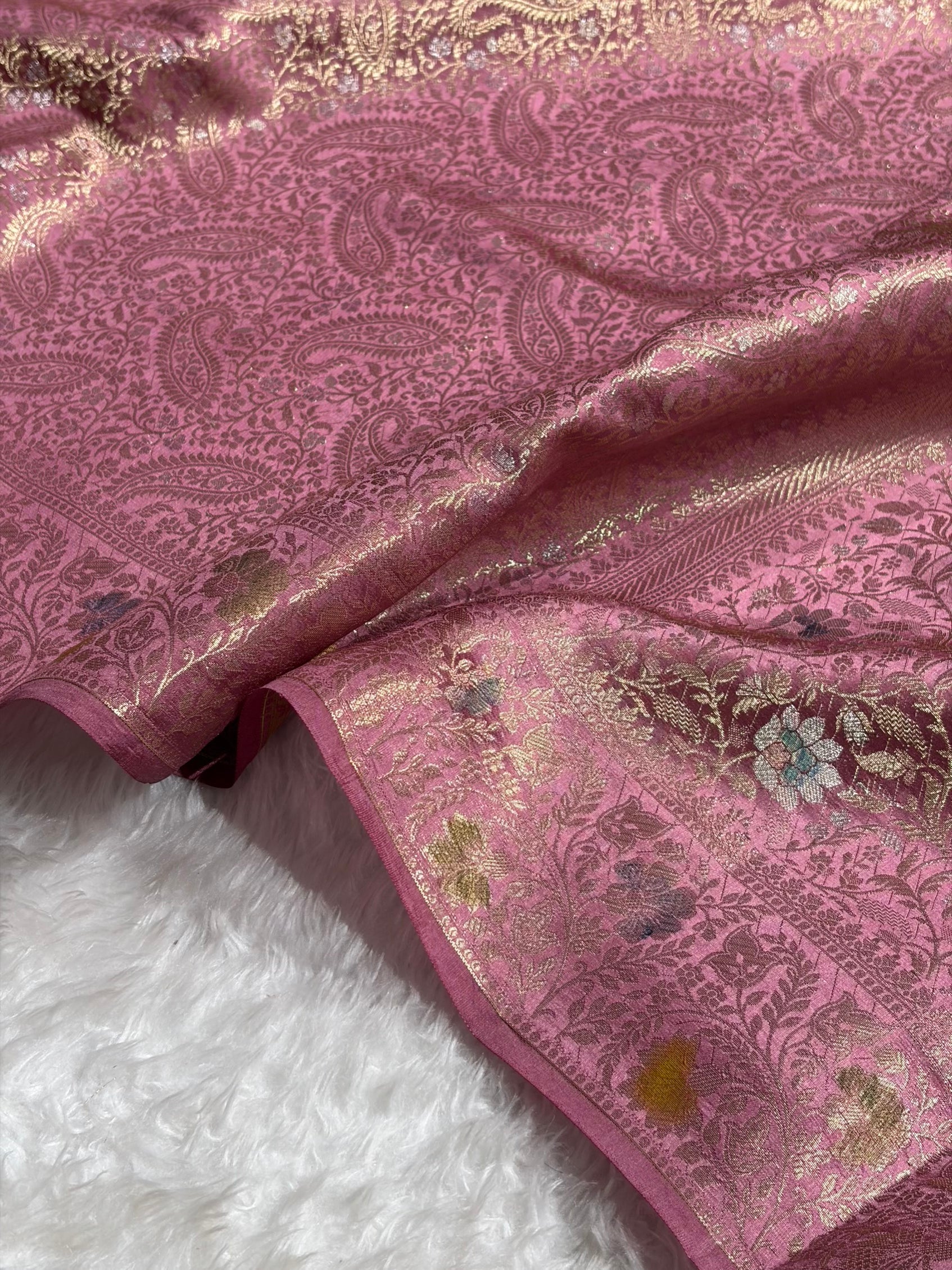 Banarasi Mauve Shade Flower Minakari Brocade Pure Caramel Mango Silk Saree CS-20