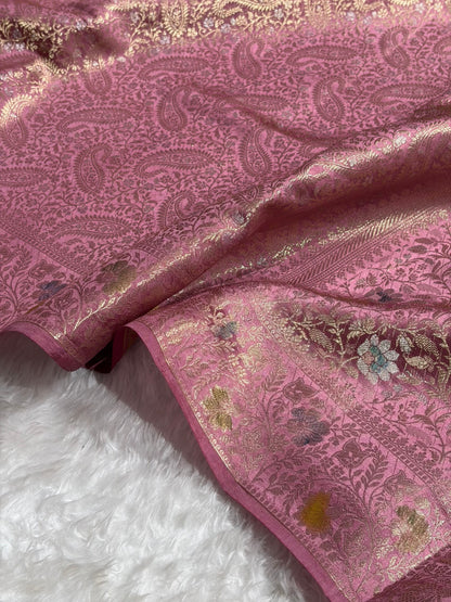 Banarasi Mauve Shade Flower Minakari Brocade Pure Caramel Mango Silk Saree CS-20