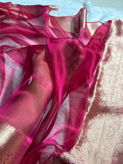 Banarasi Pink Shades Pure Tissue Silk Saree PT-60