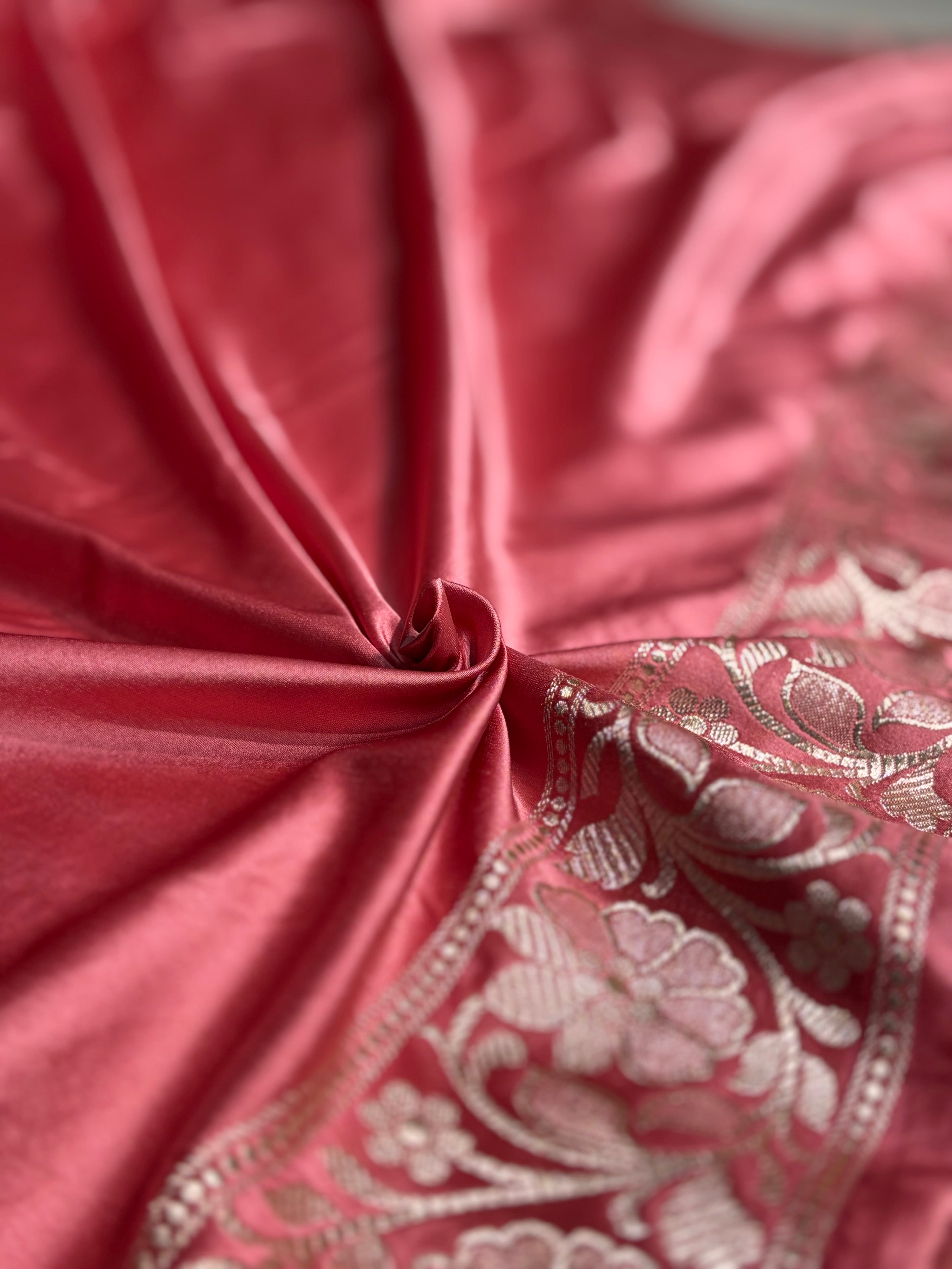 Pink Shades Mashru Silk Banarasi Saree With Jaal Pattern MS71