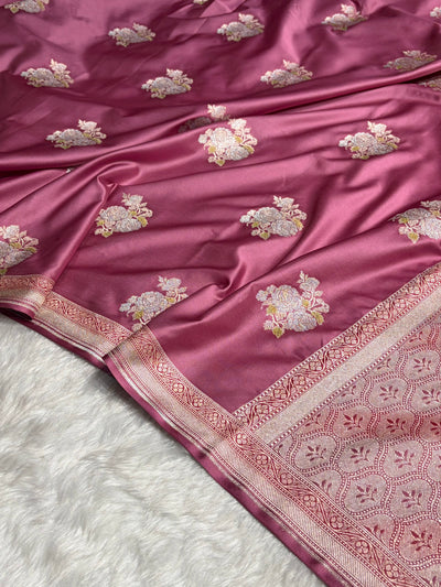 Mauve Sona Rupa Minakari Floral Motif Mashru Silk Saree MCS50