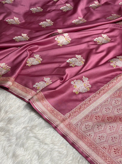 Mauve Sona Rupa Minakari Floral Motif Mashru Silk Saree MS50
