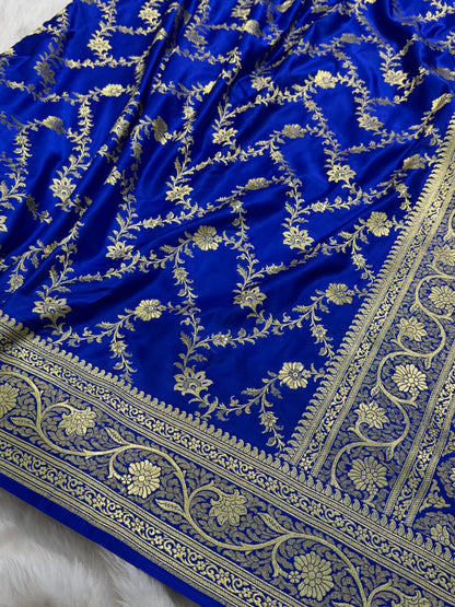 Premium Royal Blue Banarasi Jaal Katan Silk Saree