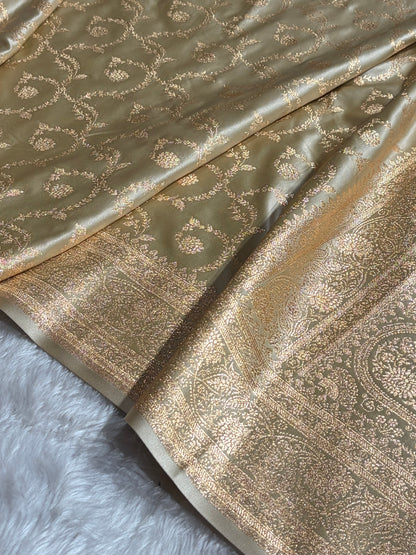 Tusser Shades Floral Jaal Pattern Satin Katan Silk saree SK55