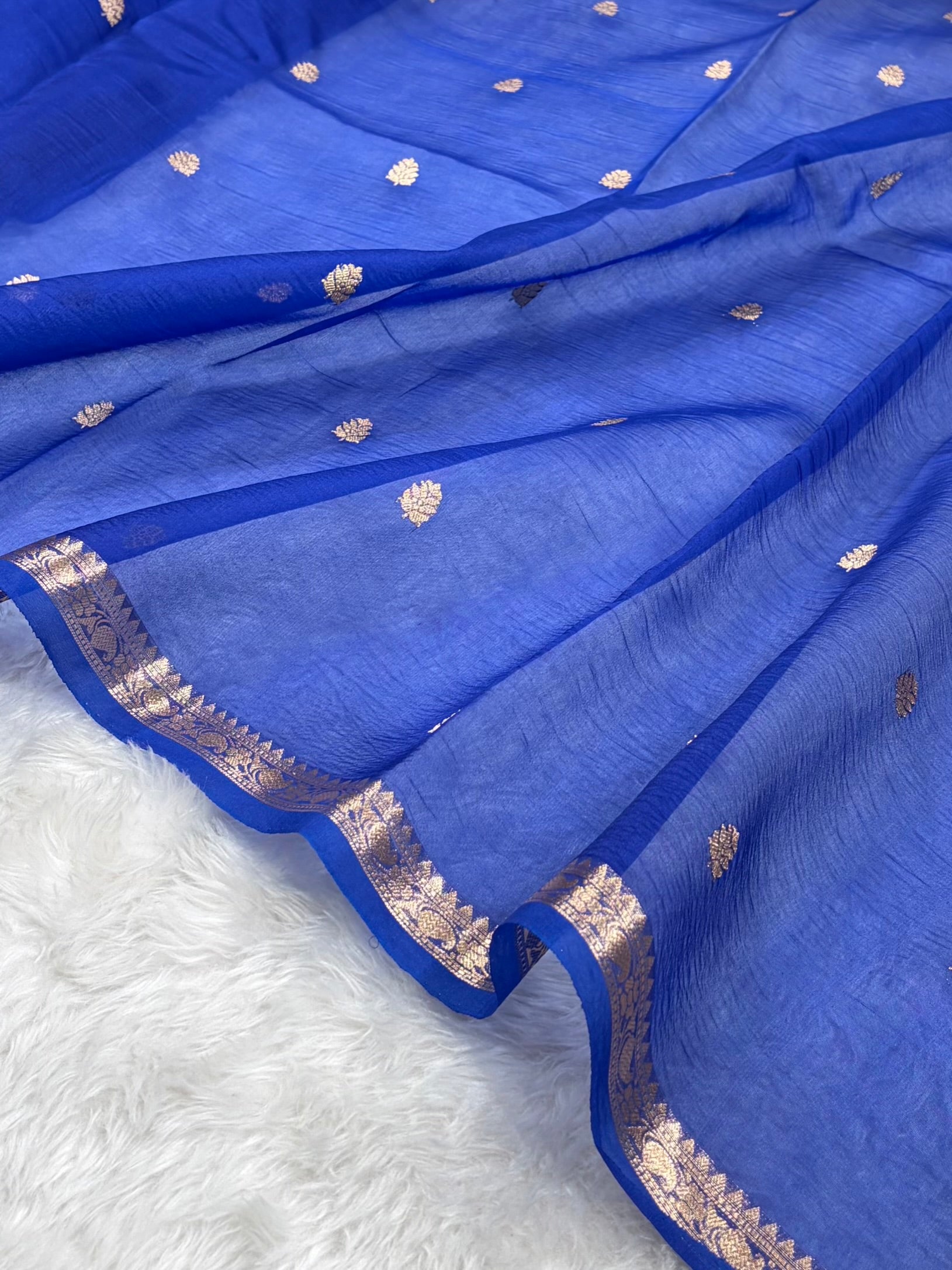 Banarasi Pure Organza Royal Blue Shades Banarasi Silk Saree PO-35