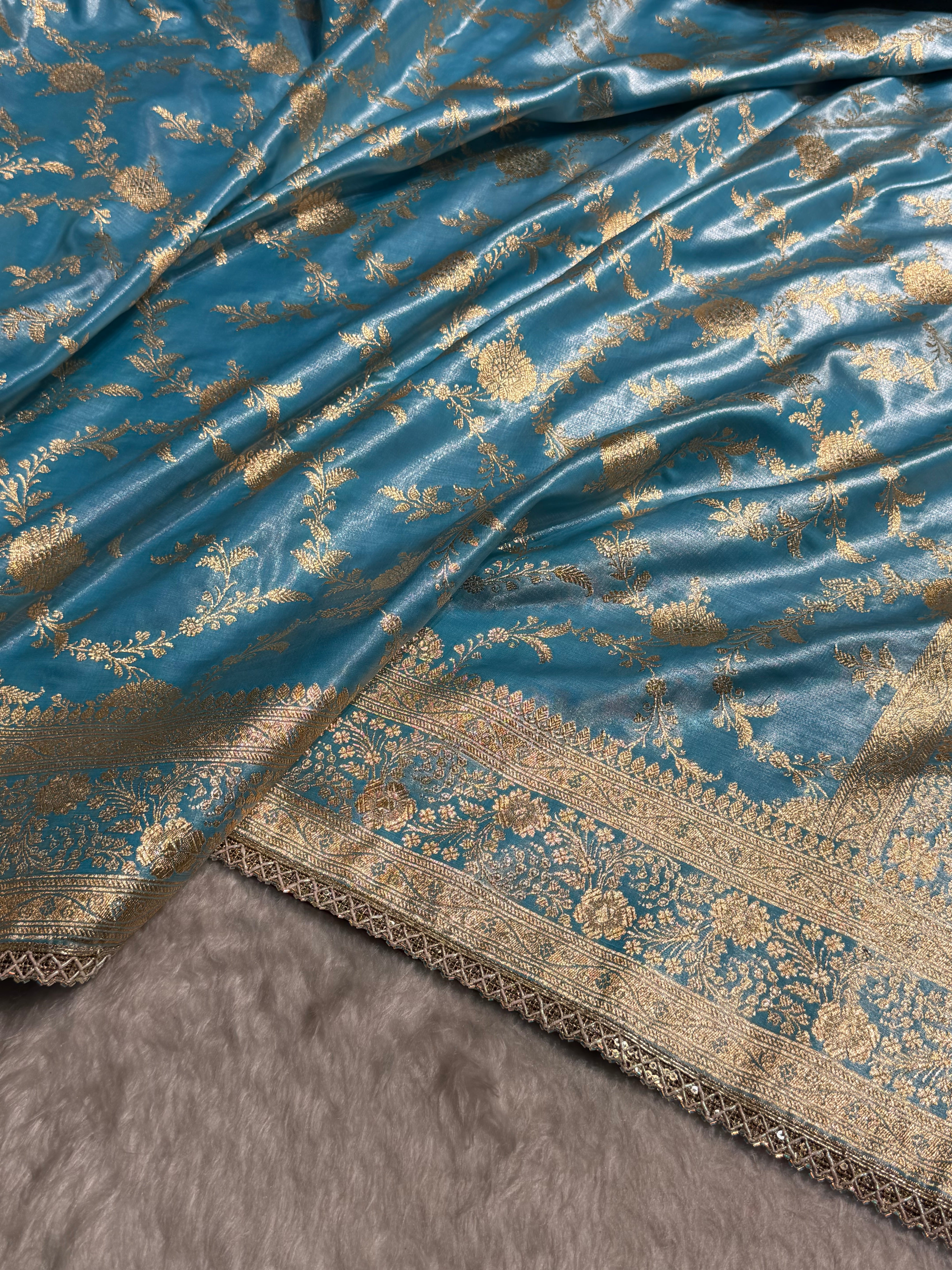 Satin Silk Jaal in Pastel Firozy Shades With Gota Patti SSGP14