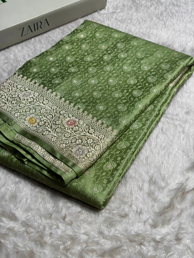 Light Green Shades Booti Minakari Tanchoi Mashru Silk Saree MCS49