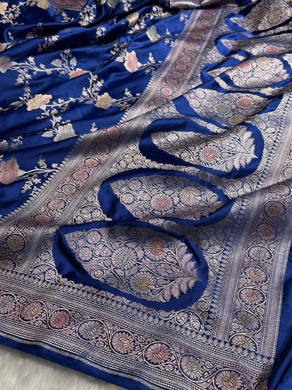 Banarasi Royal Blue Shades Jaal With Minakari Mashru Silk Saree